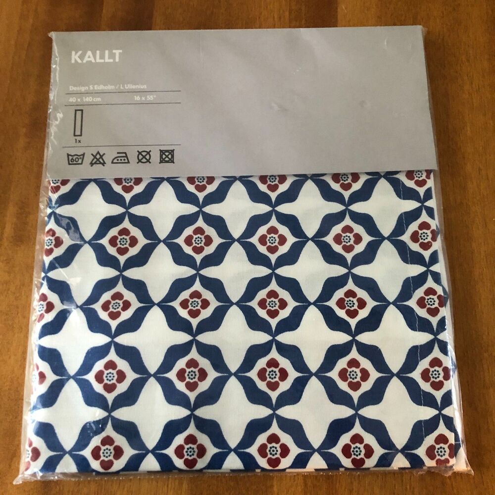 Ikea Kallt Table Runner Tablecloth Geometric Red Blue White Modern Retro 16”x55”